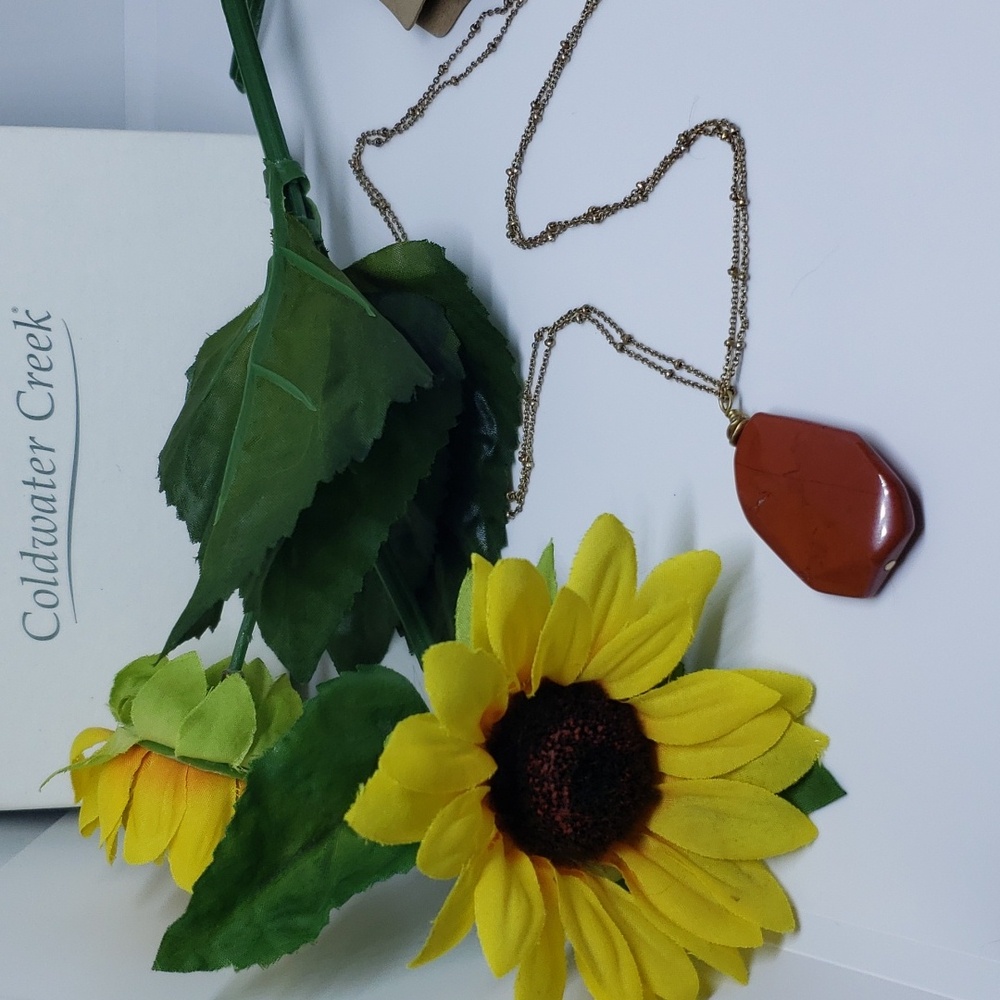NWOT Coldwater Creek double strand gold tone carnelian pendant necklace